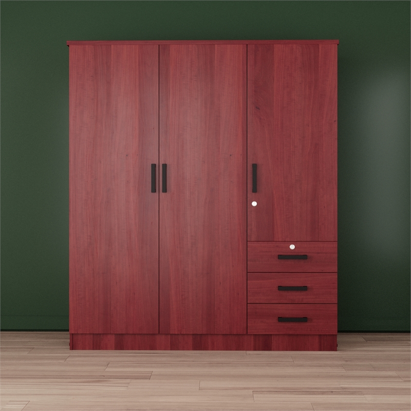Pemberly Row Engineered Wood Wardrobe Armoire Closet in Mahogany