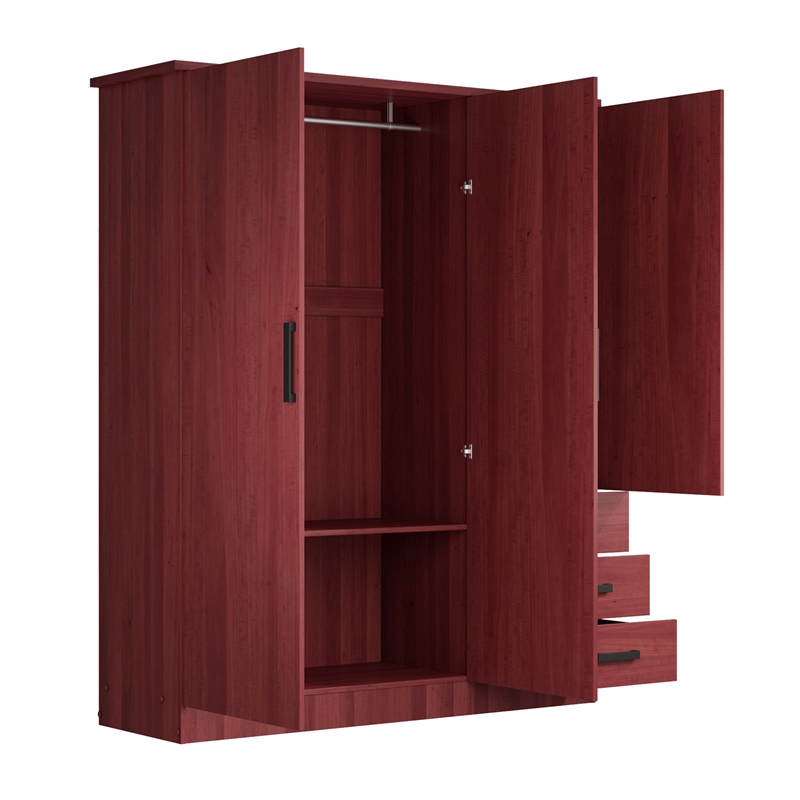 Pemberly Row Engineered Wood Wardrobe Armoire Closet in Mahogany