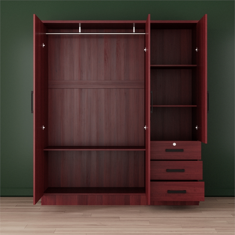 Pemberly Row Engineered Wood Wardrobe Armoire Closet in Mahogany