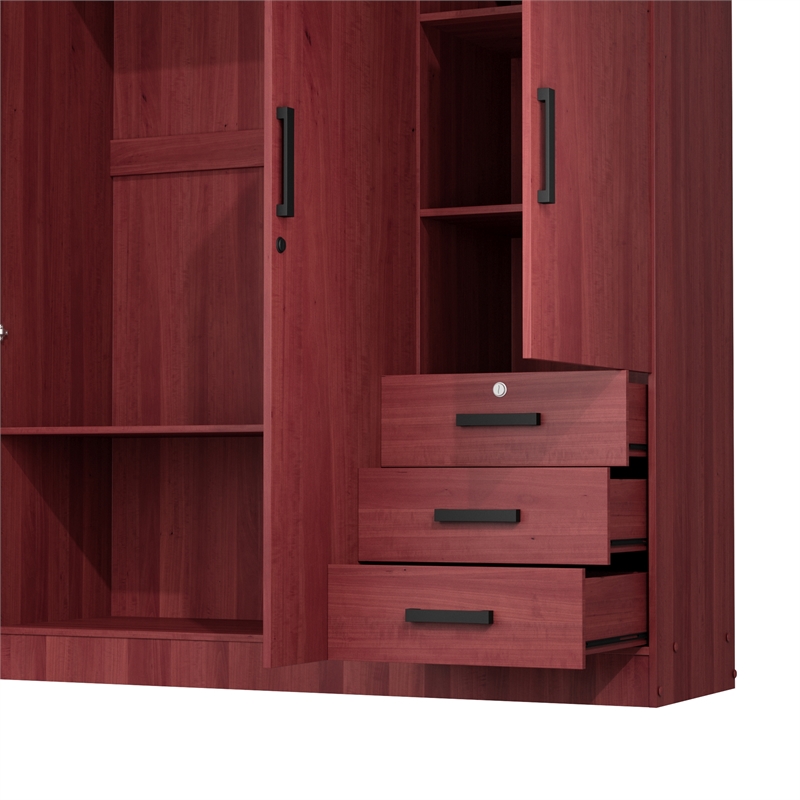 Pemberly Row Engineered Wood Wardrobe Armoire Closet in Mahogany