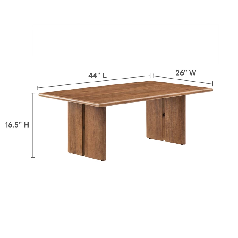 Pemberly Row Modern Wood Coffee Table with Adjustable Foot Pads in Walnut