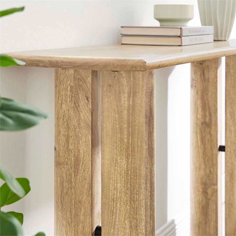 Pemberly Row Wood Console Table with Adjustable Foot Pads in Oak