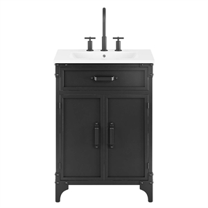 Pemberly Row 24&quot Wood Bathroom Vanity with Fixed Drawer in White/Black