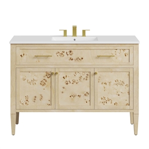 Pemberly Row 48&quot Single Sink Wood Bathroom Vanity in White/Burl Oatmeal