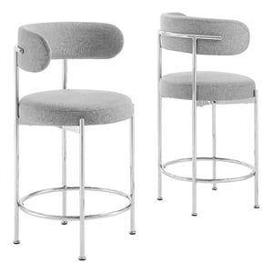 Pemberly Row 25.5&quot Fabric Counter Stool in Gray and Silver (Set of 2)