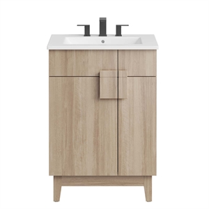 Pemberly Row 24&quot Wood Bathroom Vanity with Tapered Legs in White/Oak