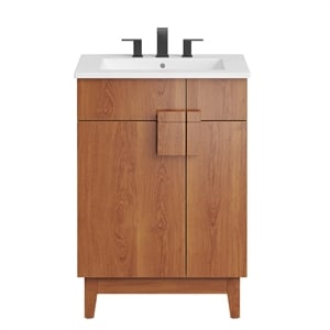 Pemberly Row 24&quot Wood Bathroom Vanity with Tapered Legs in White/Walnut