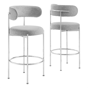 Pemberly Row 28.5&quot Fabric Bar Stool in Gray and Silver (Set of 2)
