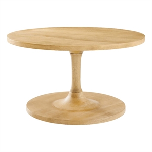 Pemberly Row Round Wood Coffee Table with Tapered Pedestal Base in Oak