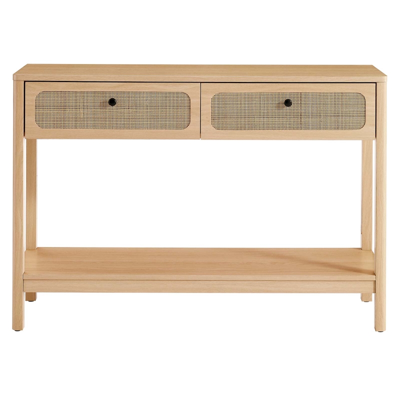Pemberly Row Contemporary Wood Entryway Console Table in Oak