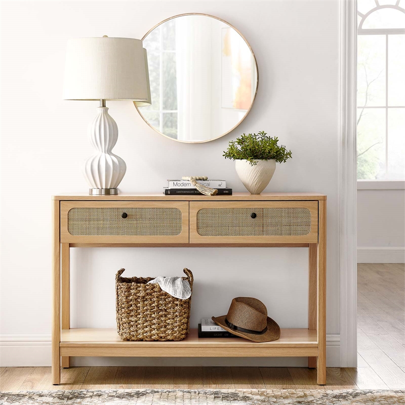 Pemberly Row Contemporary Wood Entryway Console Table in Oak