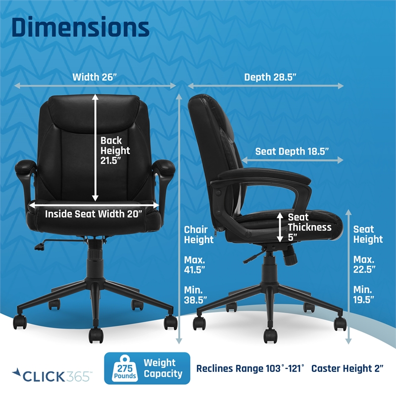 Pemberly Row Ergonomic Mid Back Desk Chair Bonded Leather Black