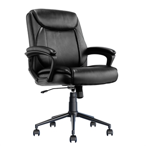Pemberly Row Ergonomic Mid Back Desk Chair Bonded Leather Black
