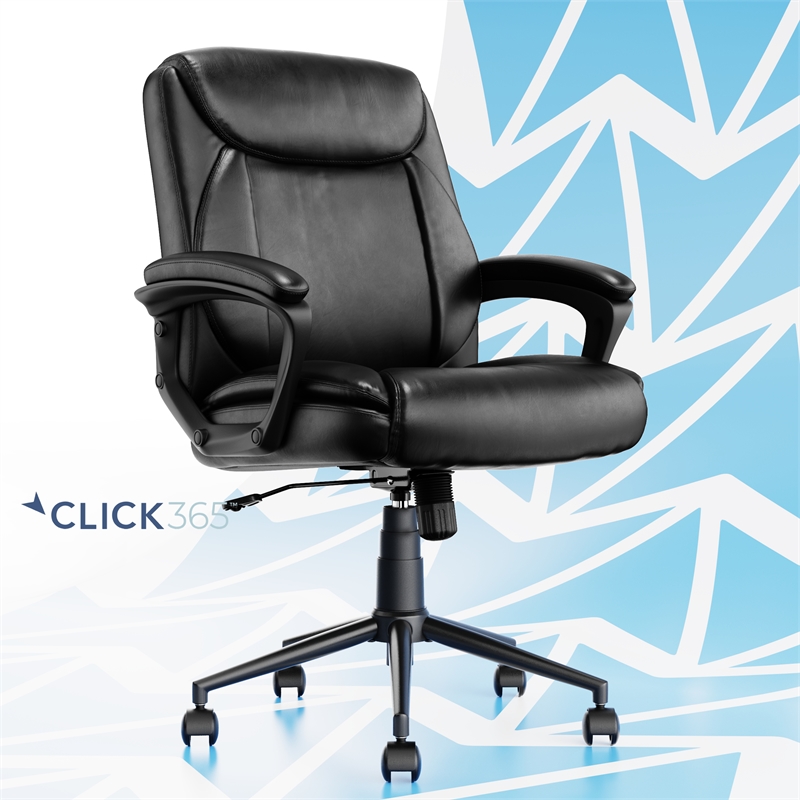 Pemberly Row Ergonomic Mid Back Desk Chair Bonded Leather Black