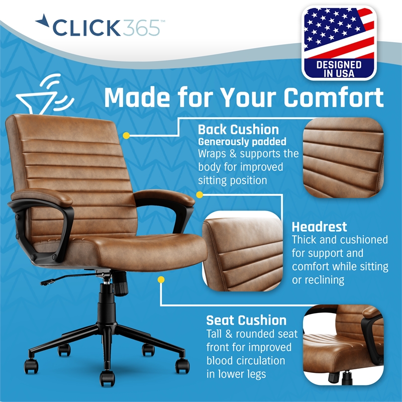 Pemberly Row Ergonomic Mid Back Desk Chair Bonded Leather Cognac
