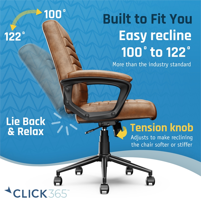 Pemberly Row Ergonomic Mid Back Desk Chair Bonded Leather Cognac