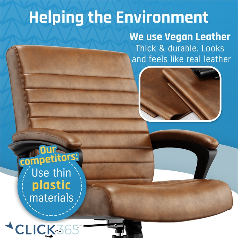 Pemberly Row Ergonomic Mid Back Desk Chair Bonded Leather Cognac