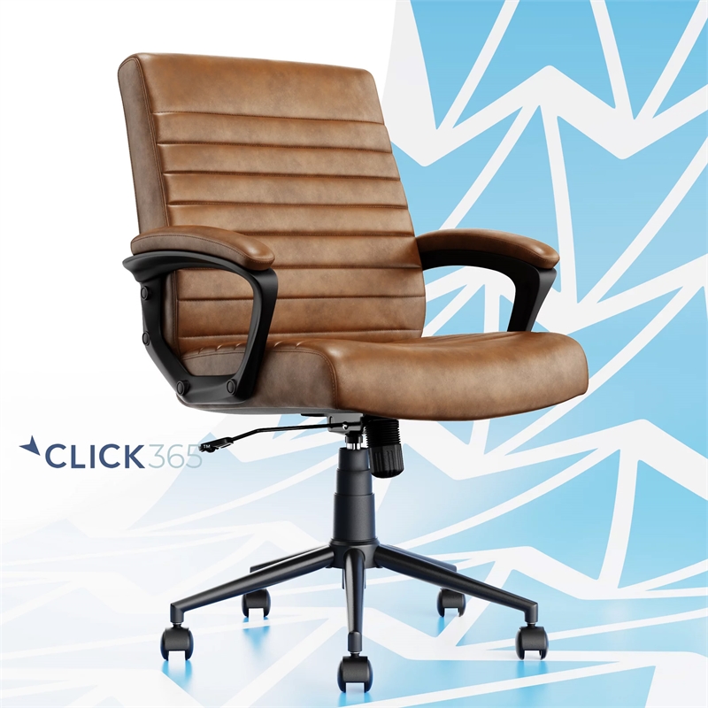 Pemberly Row Ergonomic Mid Back Desk Chair Bonded Leather Cognac