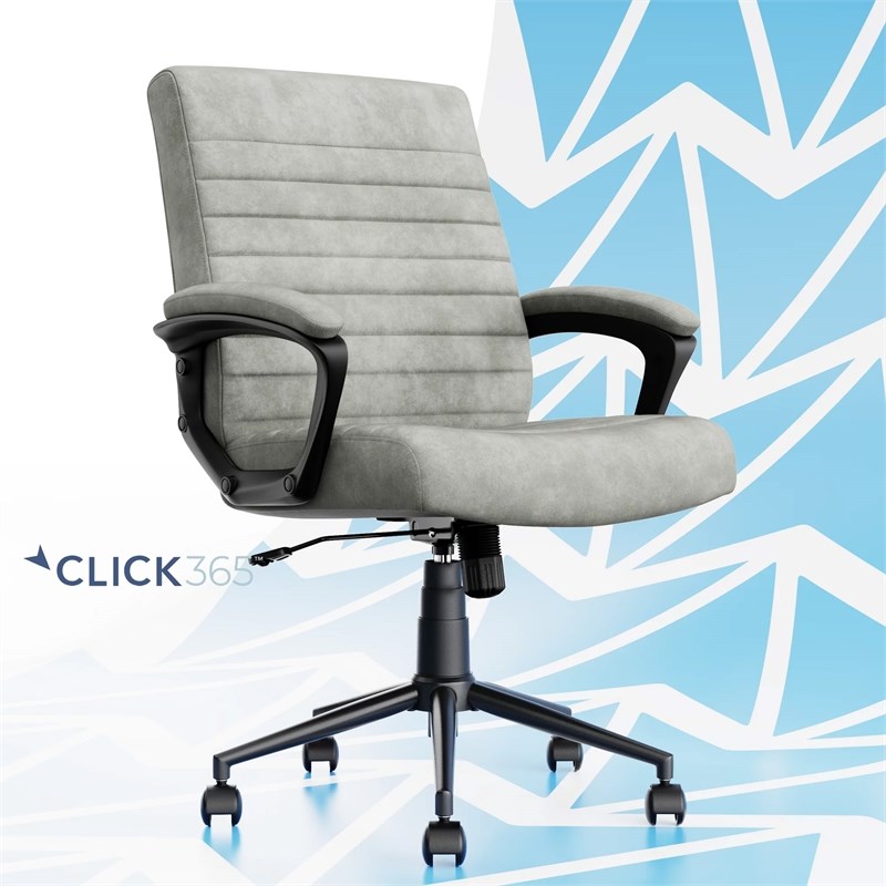 Pemberly Row Ergonomic Mid Back Desk Chair Vegan Leather Gray