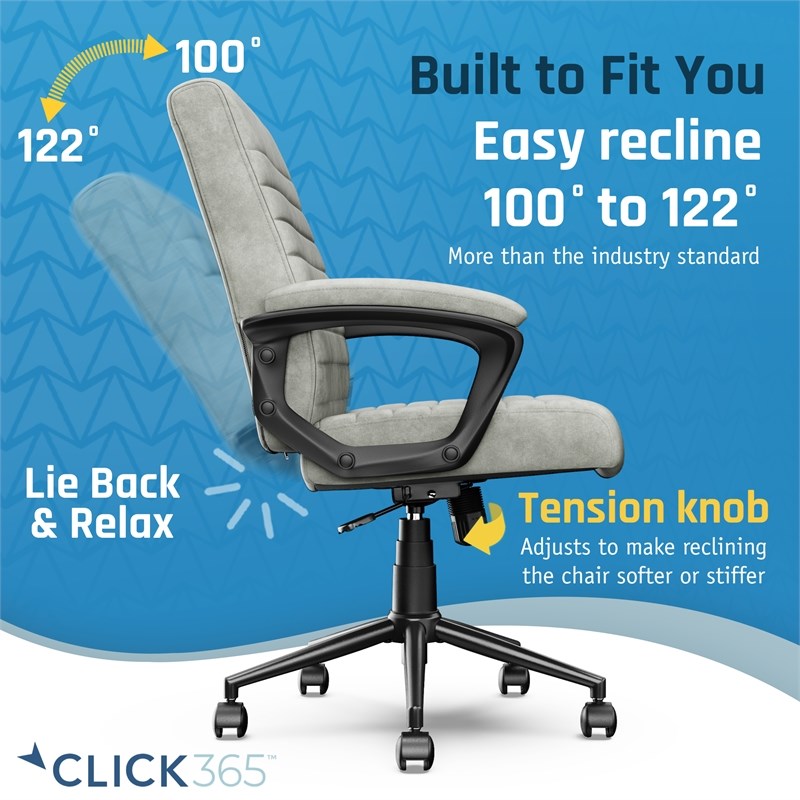 Pemberly Row Ergonomic Mid Back Desk Chair Vegan Leather Gray