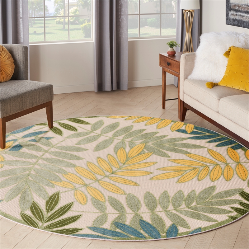 Pemberly Row 8' x Round Green Multicolor Fabric Outdoor Area Rug (8' Round)