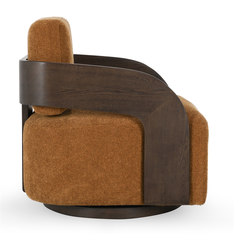 Pemberly Row 360-Degree Swivel Fabric Upholstery Accent Chair in Amber