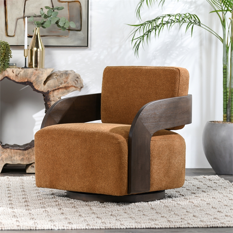 Pemberly Row 360-Degree Swivel Fabric Upholstery Accent Chair in Amber