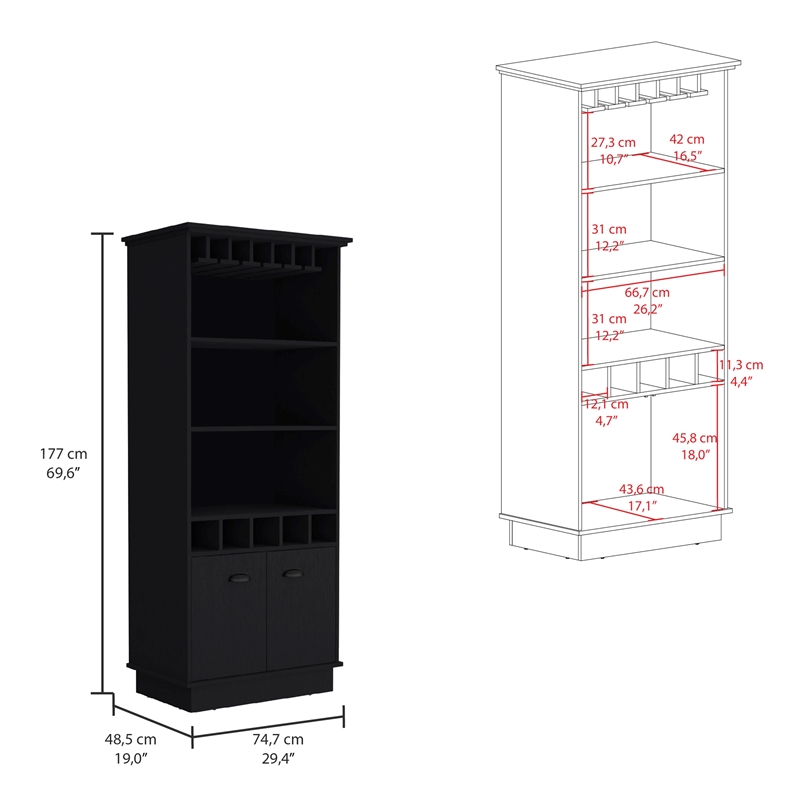 Pemberly Row Modern / Contemporary Bar Cabinet Black Engineered Wood