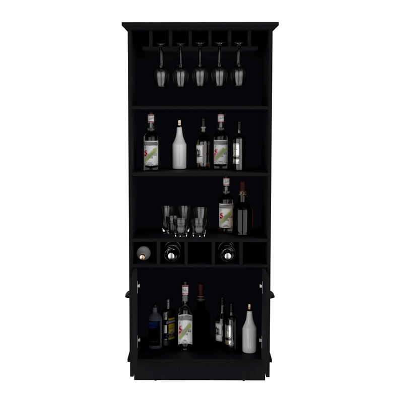 Pemberly Row Modern / Contemporary Bar Cabinet Black Engineered Wood