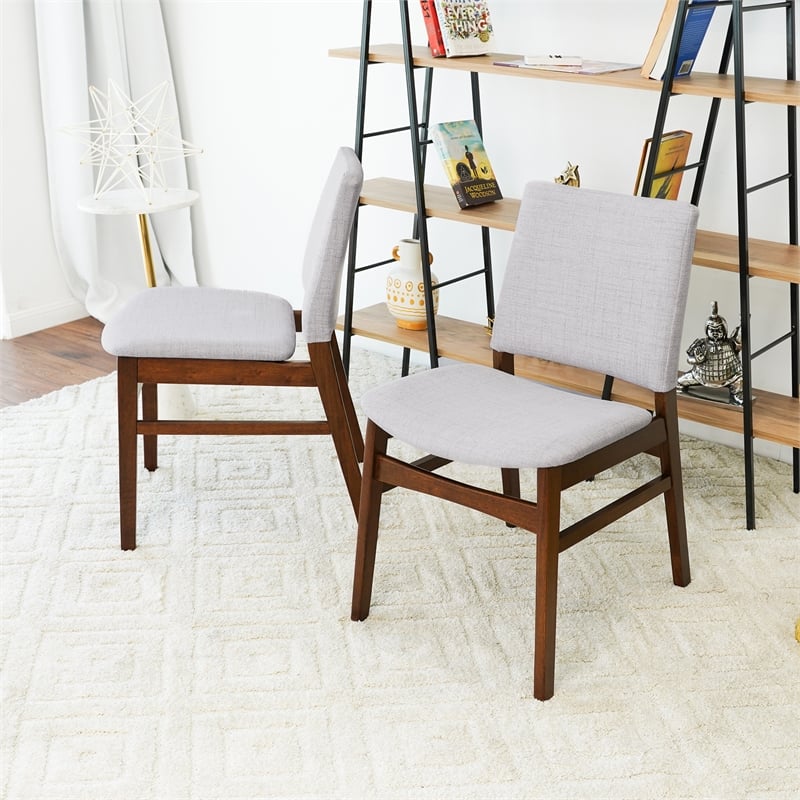 Pemberly Row Modern Solid Wood Dining Chair in Light Gray Fabric (Set Of 2)