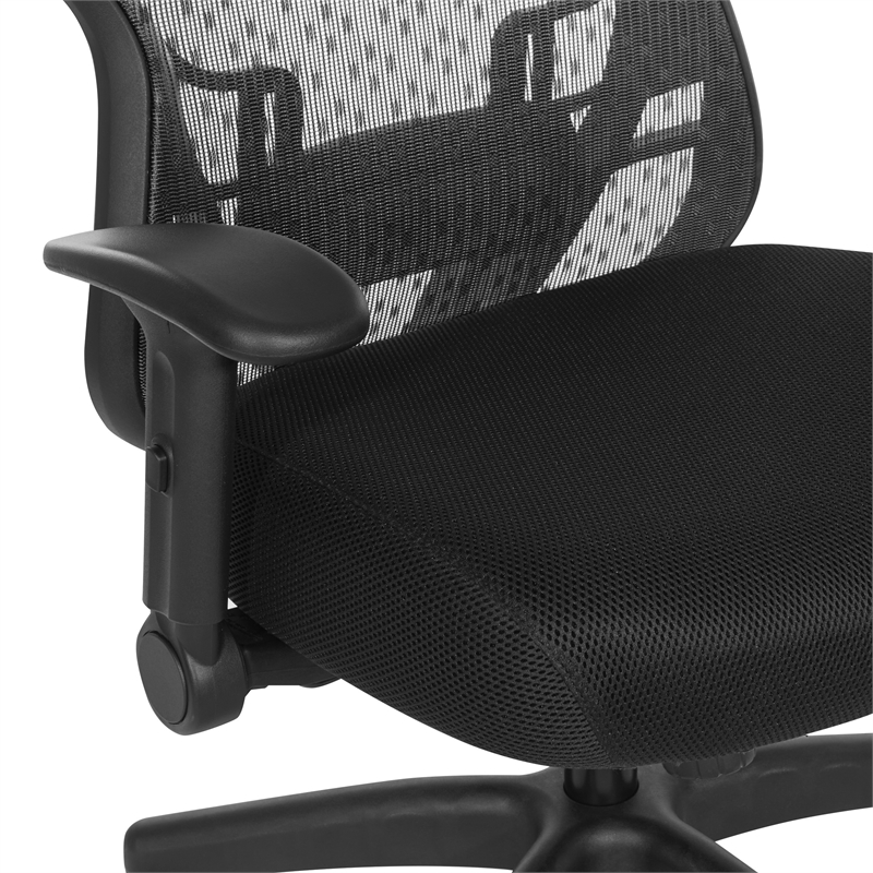 Pemberly Row Deluxe Back with Memory Foam Mesh Seat Chair in Black Fabric