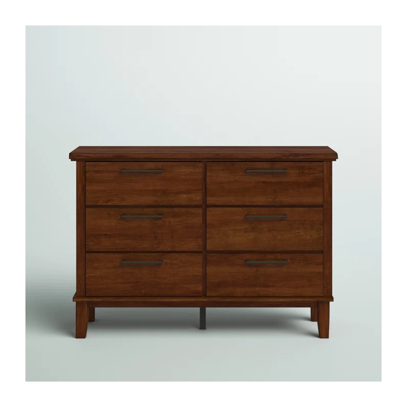 Pemberly Row Contemporary 6-Drawer Solid Wood Dresser in Chestnut