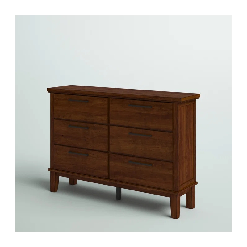 Pemberly Row Contemporary 6-Drawer Solid Wood Dresser in Chestnut