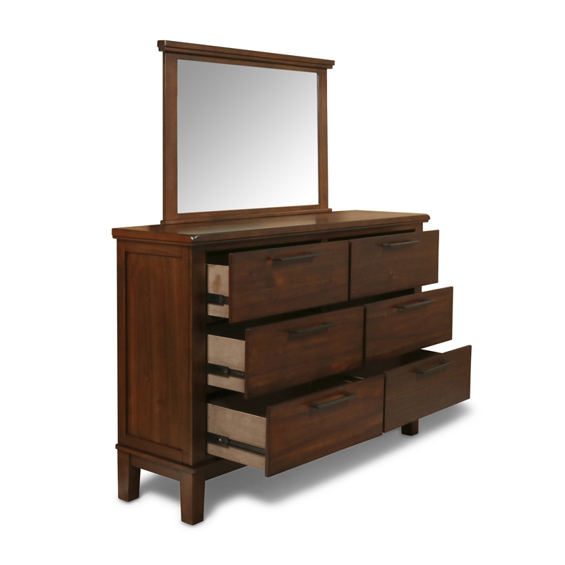 Pemberly Row Contemporary 6-Drawer Solid Wood Dresser in Chestnut