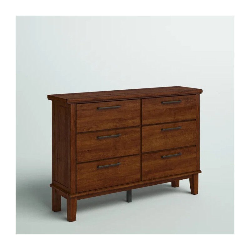 Pemberly Row Contemporary 6-Drawer Solid Wood Dresser in Chestnut