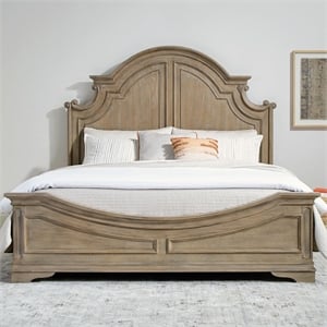 Pemberly Row Modern Elegant King Panel Bed in Weathered Bisque
