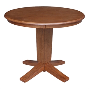 Pemberly Row 36&quot Solid Wood Round Top Pedestal Dining Table in Distressed Oak