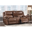 Pemberly Row Polyester Fabric Power Console Loveseat in Brown