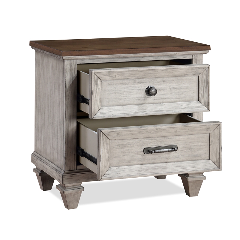 Pemberly Row 2-Drawer Solid Wood Nightstand in Vintage Cream