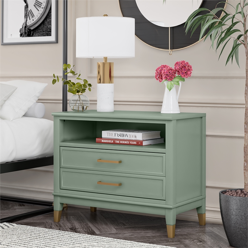 Pemberly Row Modern / Contemporary Wide Nightstand in Pale Green