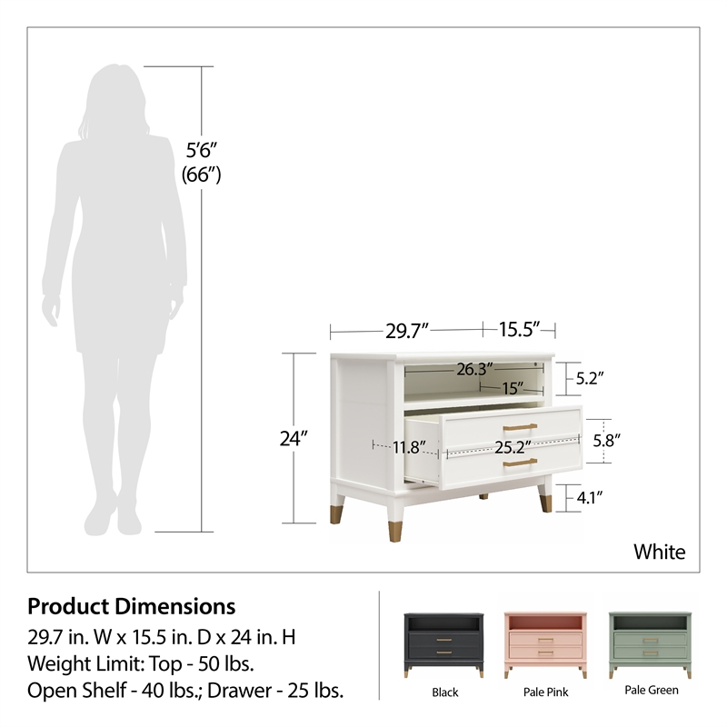 Pemberly Row Modern / Contemporary Wide Nightstand in Pale Green