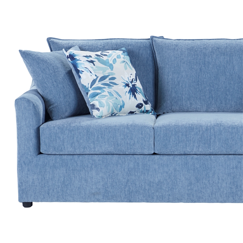 Pemberly Row Fabric Sofa with 4 Accent Pillows in Blue Slate