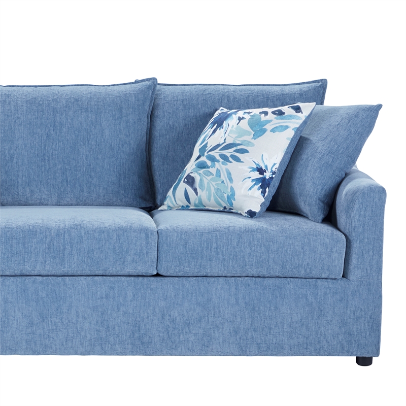Pemberly Row Fabric Sofa with 4 Accent Pillows in Blue Slate