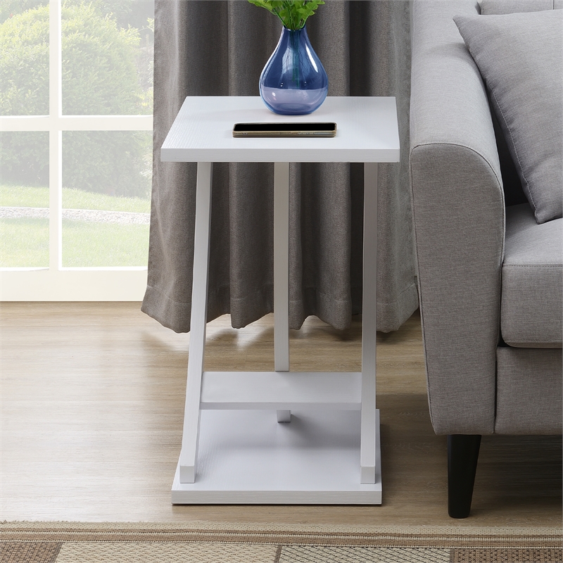 Pemberly Row Criss-Cross Chairside End Table in White Wood Finish