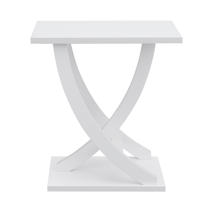 Pemberly Row Criss-Cross Chairside End Table in White Wood Finish