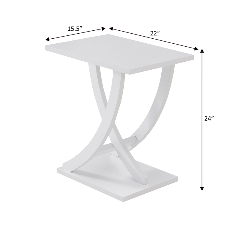 Pemberly Row Criss-Cross Chairside End Table in White Wood Finish