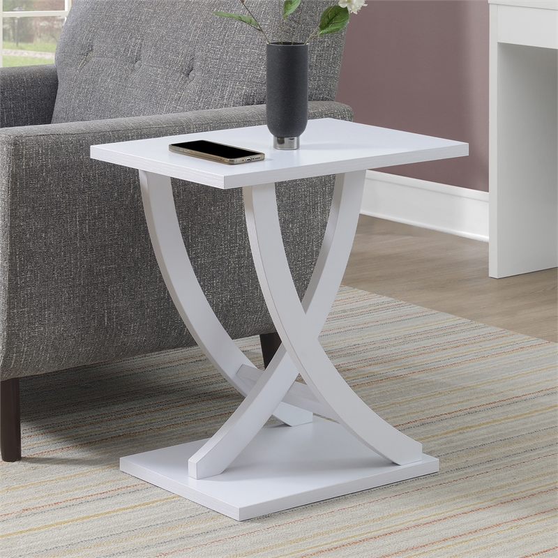 Pemberly Row Criss-Cross Chairside End Table in White Wood Finish