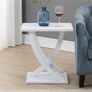 Pemberly Row Criss-Cross Chairside End Table in White Wood Finish