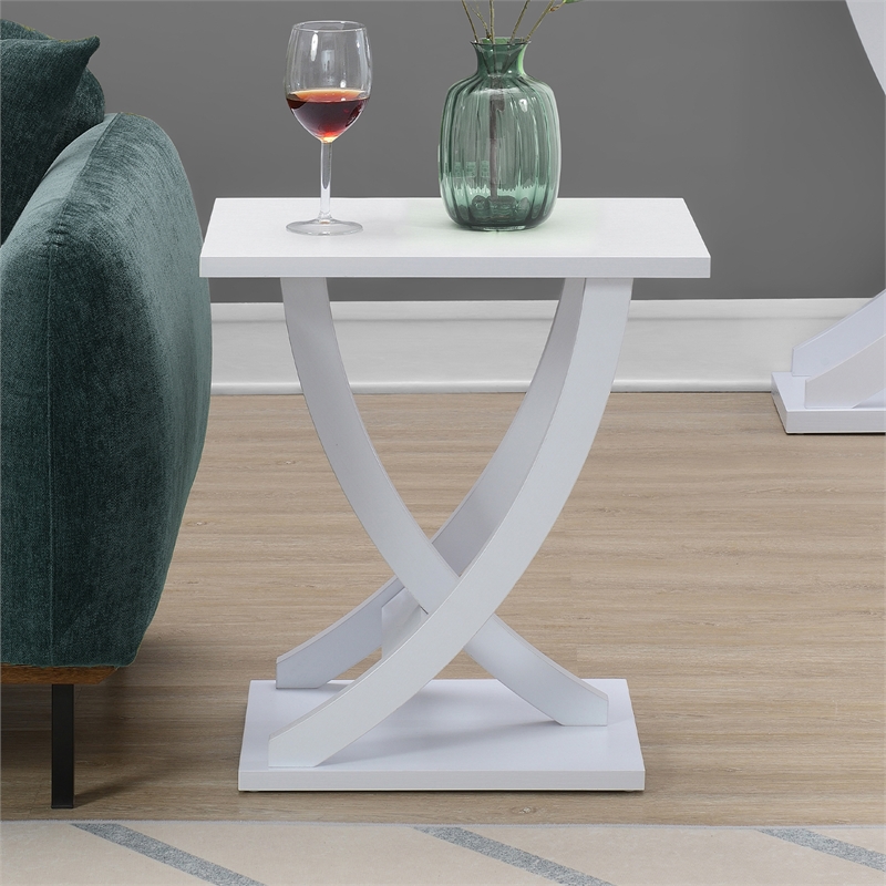 Pemberly Row Criss-Cross Chairside End Table in White Wood Finish