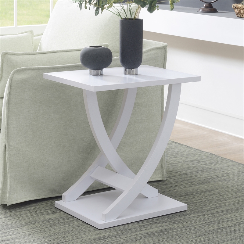 Pemberly Row Criss-Cross Chairside End Table in White Wood Finish